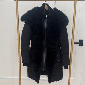 Mackage Black Shearling Trimmed Puffer Coat